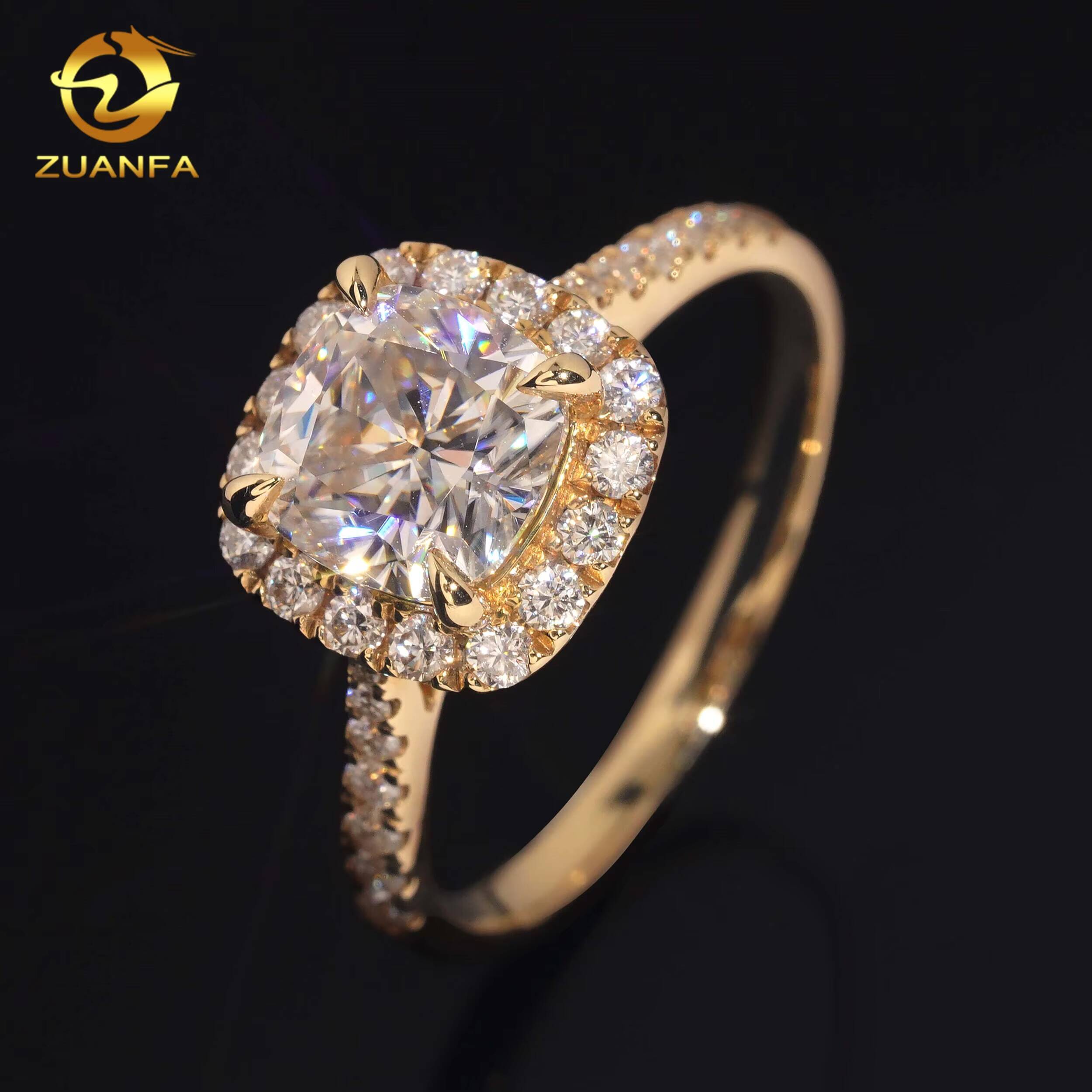 Wholesale Price 14K Yellow Gold Halo Design Cushion Diamond Moissanite Engagement Ring for Women