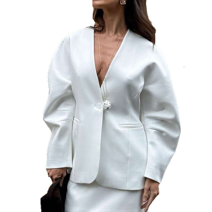 Autumn Winter New High-End V-Neck Waist-Cinching Slim Fit Blazer Design Sense Elegant Fashion Commuting B3