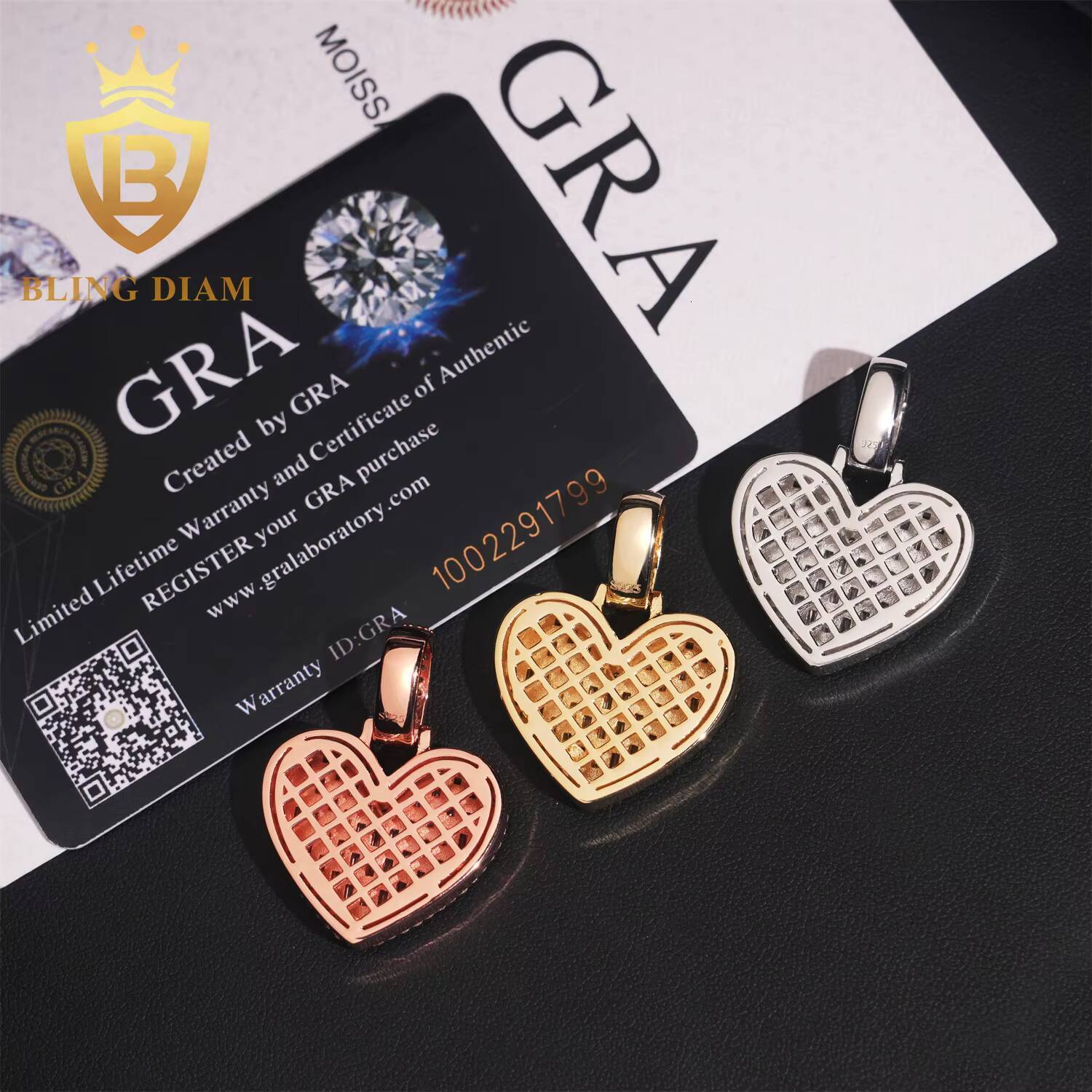 Iced Out Baguette Cut Heart Pendant Hip Hop Jewelry 925 Silver Moissanite Pendant Pass Diamond Tester