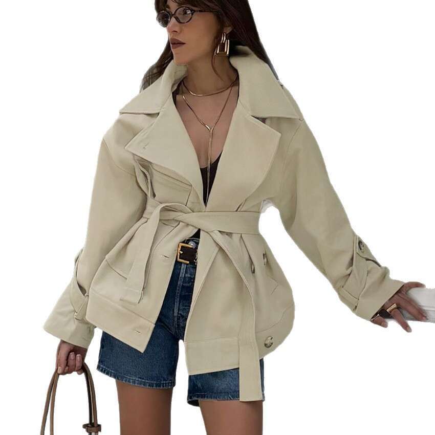 Autumn Winter New British Style Lace-Up Long Sleeve Trench Coat With Design Sense, Elegant And Fashionable For Commuting In B3