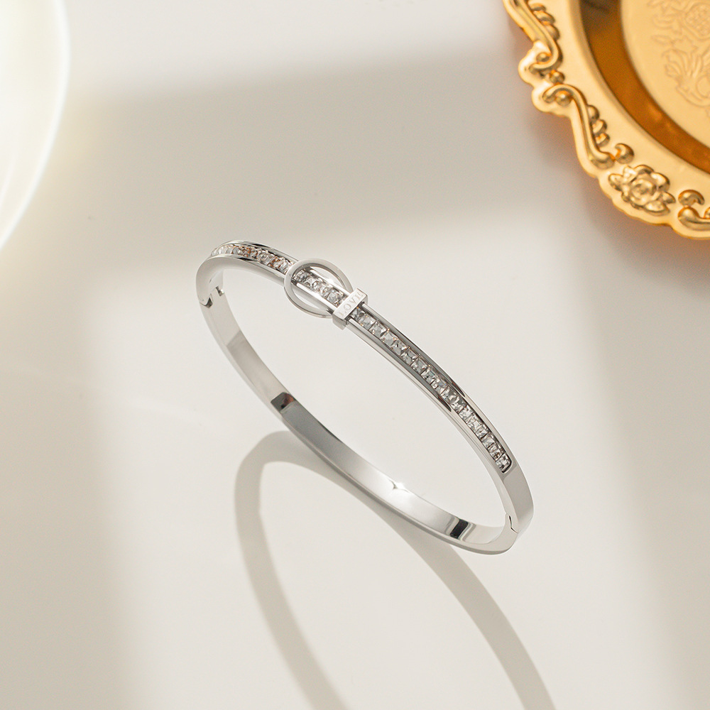 iny Rhinestone Inlay Bangle Glitter Steel Bracelet Classic Women's Open Bracelet250711