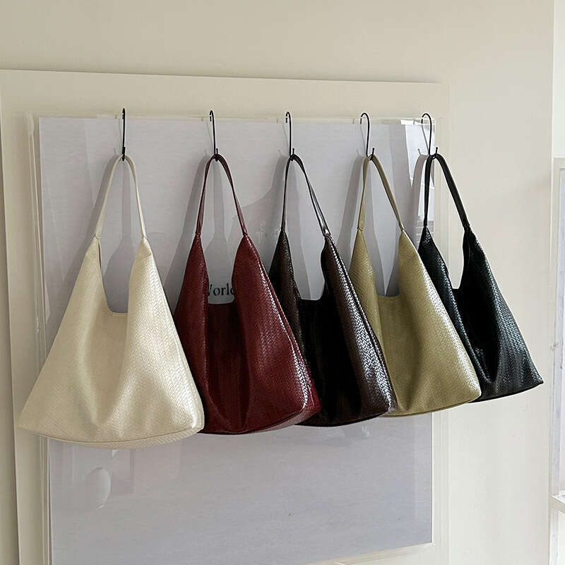 Fashionable Woven Pattern Tote for Women 2025 Spring Summer Large Capacity Casual Solid Color Versatile Shoulder Underarm Bag