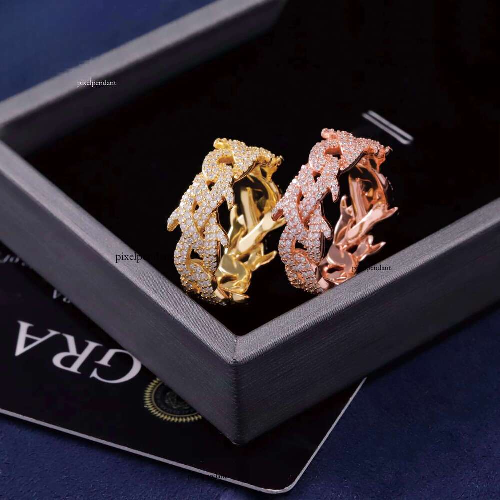 Spiked Design Mossanite Fine Jewelry Sterling Sier Hip Hop for Men Women VVS Moissanite Dia Cuban Ring