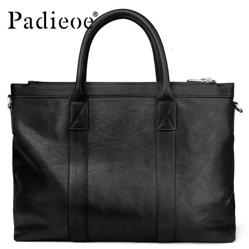 Padieoe New Arrival Mens Portfolio Top Genuine Cow Leather Briefcase for Men Large Capacity Mens Tote Bag Laptop Bag Z250906