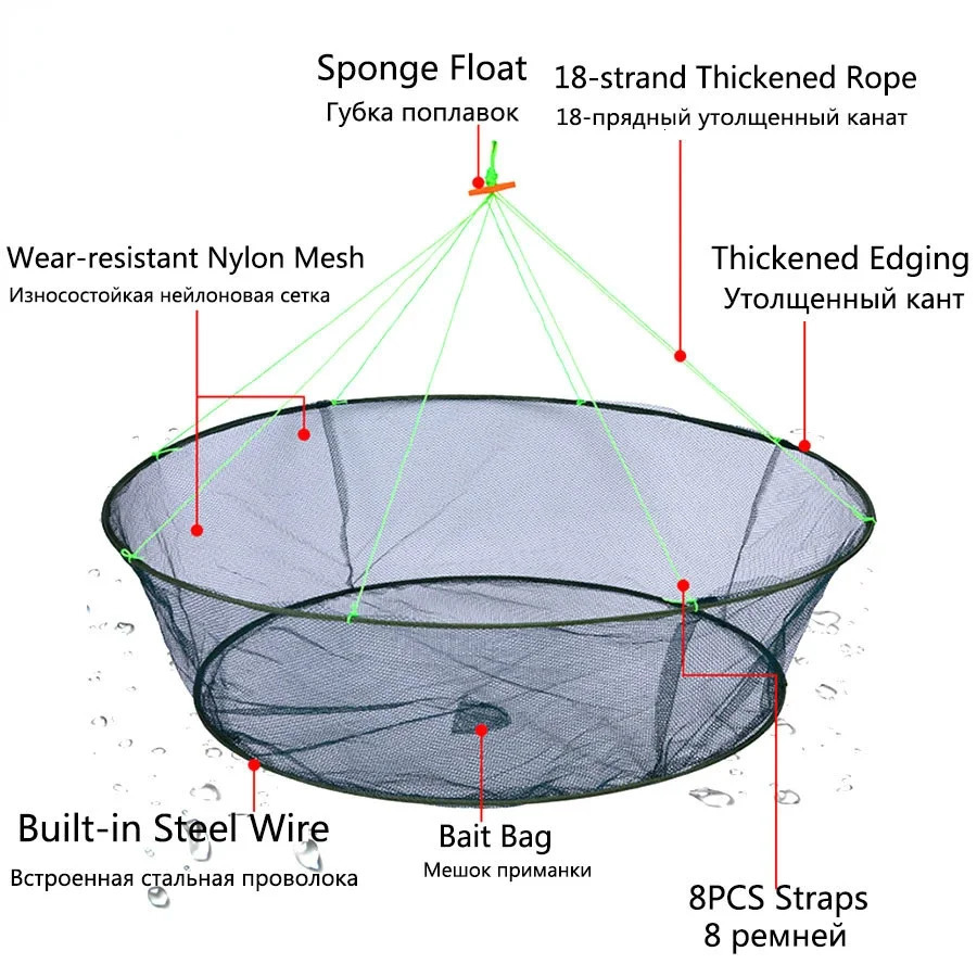 80CM Loose Mouth Folding Drop Fishing Net Shrimp Catcher Tank Casting Network Fish Eels Trap Cage Prawn Bait Crab Netting 250905