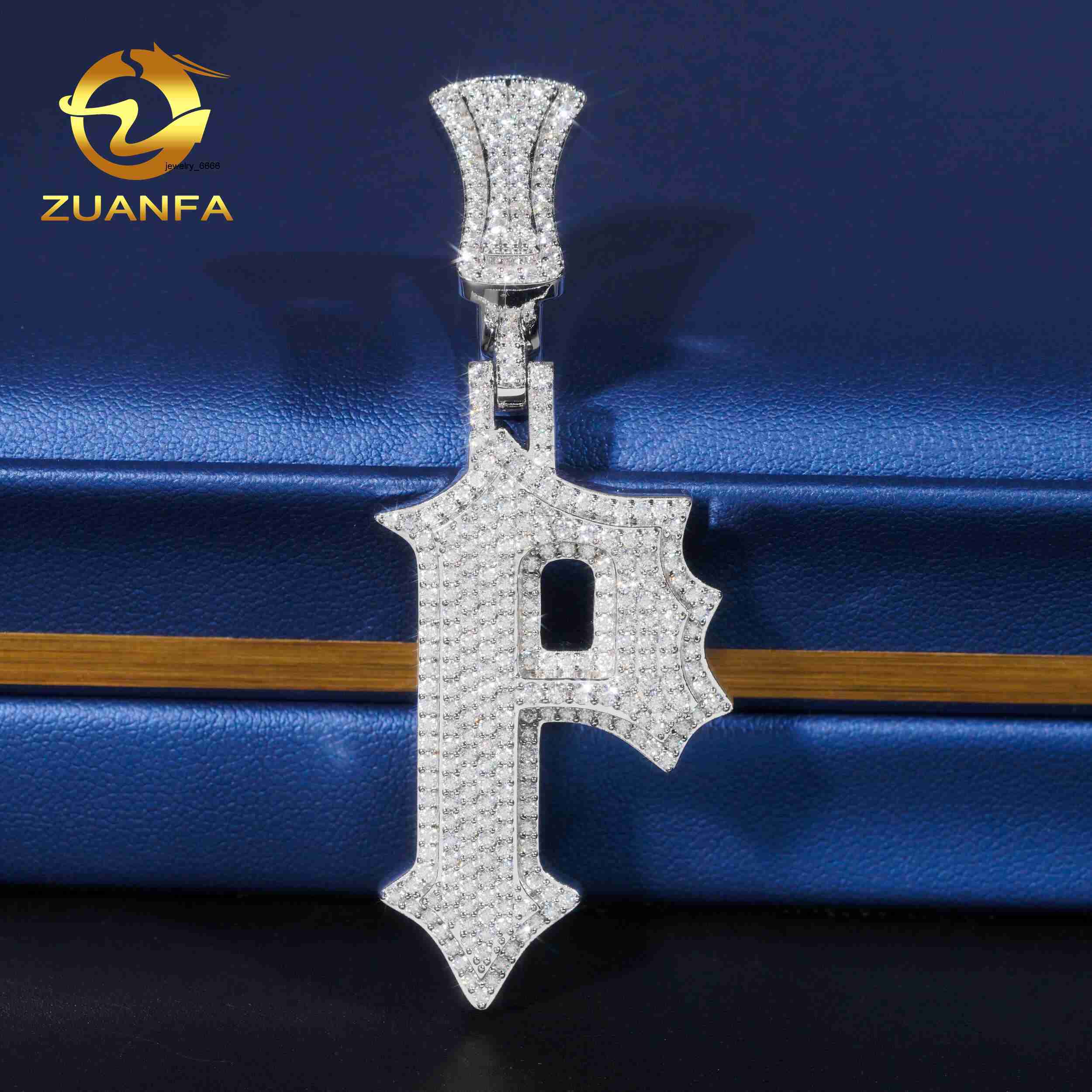 New Arrival Solid Back Hip Hop Pendant Iced Out VVS Moissanite 925 Sterling Silver Initial Letter Pendant Necklace