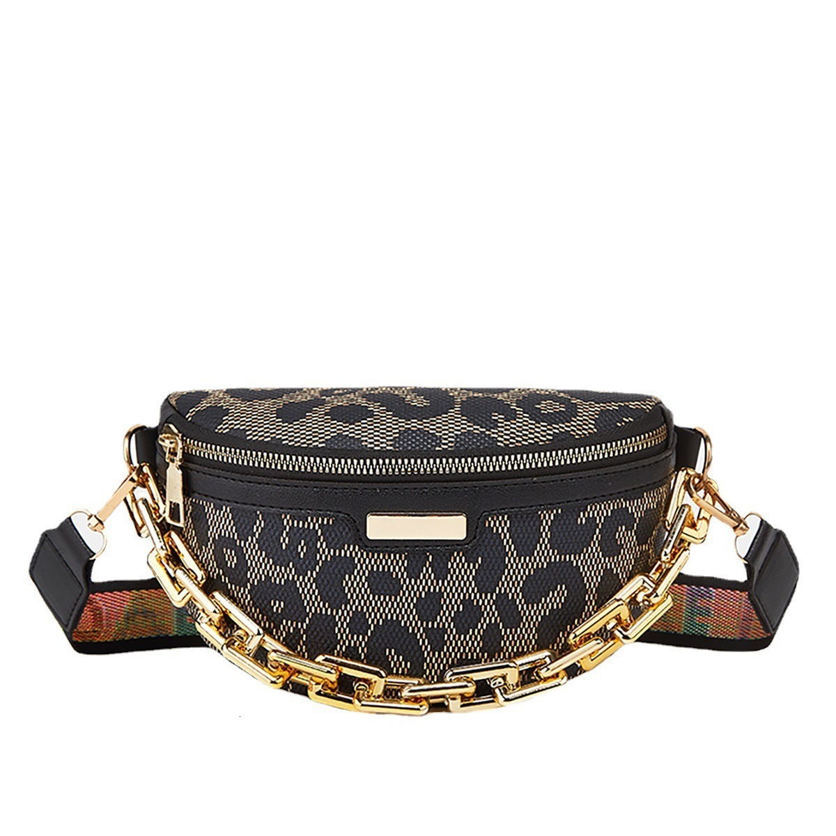 Leopard Print Womens Waist Bag Fashion Chain Fanny Pack Mobile Wallet High Quality Shoulder Cross Body Bag Womens Simple Chest Bag 250206