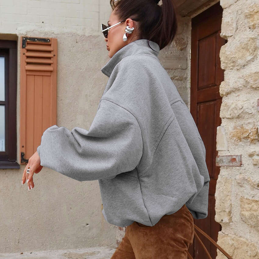 Autumn Winter New American Style Fleece-Lined Thickened V-Neck Sweatshirt For Women With Design Sense, Elegant And Warm Long-Sleeve Top B3