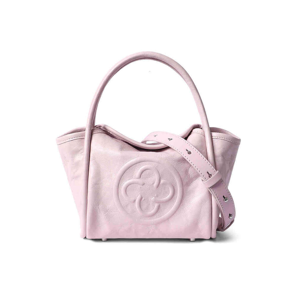 Summer New Angel First Layer Cowhide Pleated Single Shoulder Crossbody Women Kaisile Pink Handheld Basket Bag