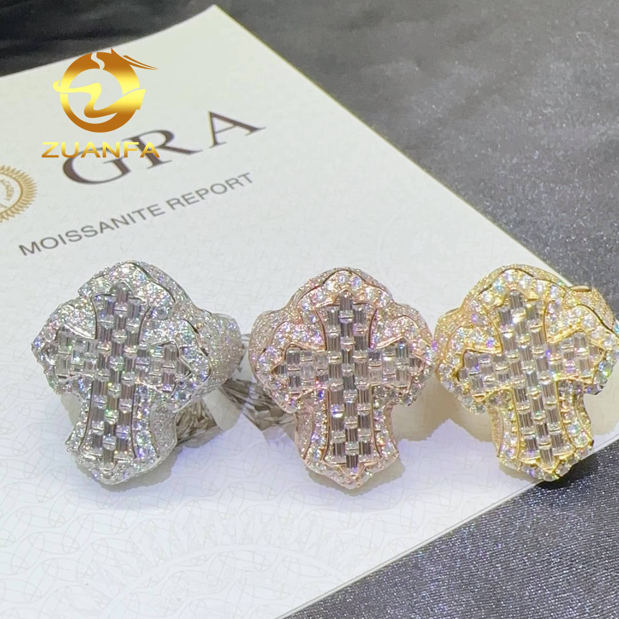 Luxury Jewelry VVS Moissanite Diamond Men Ring Shining Iced Out Cross Rings Hip Hop Rings