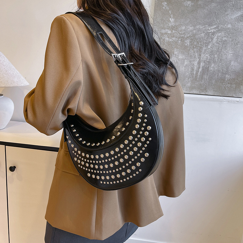 2025 new collection Spicy Girl's New Rivet Fashion Simple and Elegant Women's Shoulder Bag Commuter Handbag Underarm Bag Autumn New Designer
