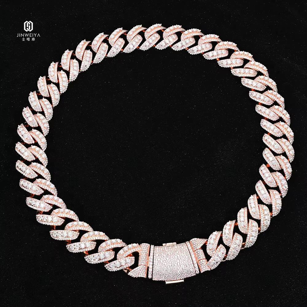 New Luxury HipHop Jewelry 22mm Iced Out Moissanite S925 Sterling Silver Rose Gold Plated Raised Chain Mens Cuban Chain
