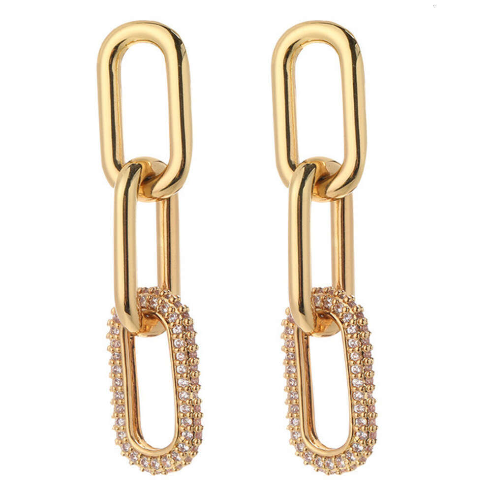 DH collections: Stylish and Versatile Gold - toned Zircon - inlaid Elliptical Stud Earrings for Women