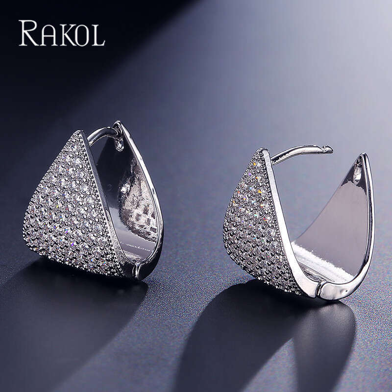 DH collections Korean - style Creative Geometric Triangular Earrings with Micro - set AAA Zircons