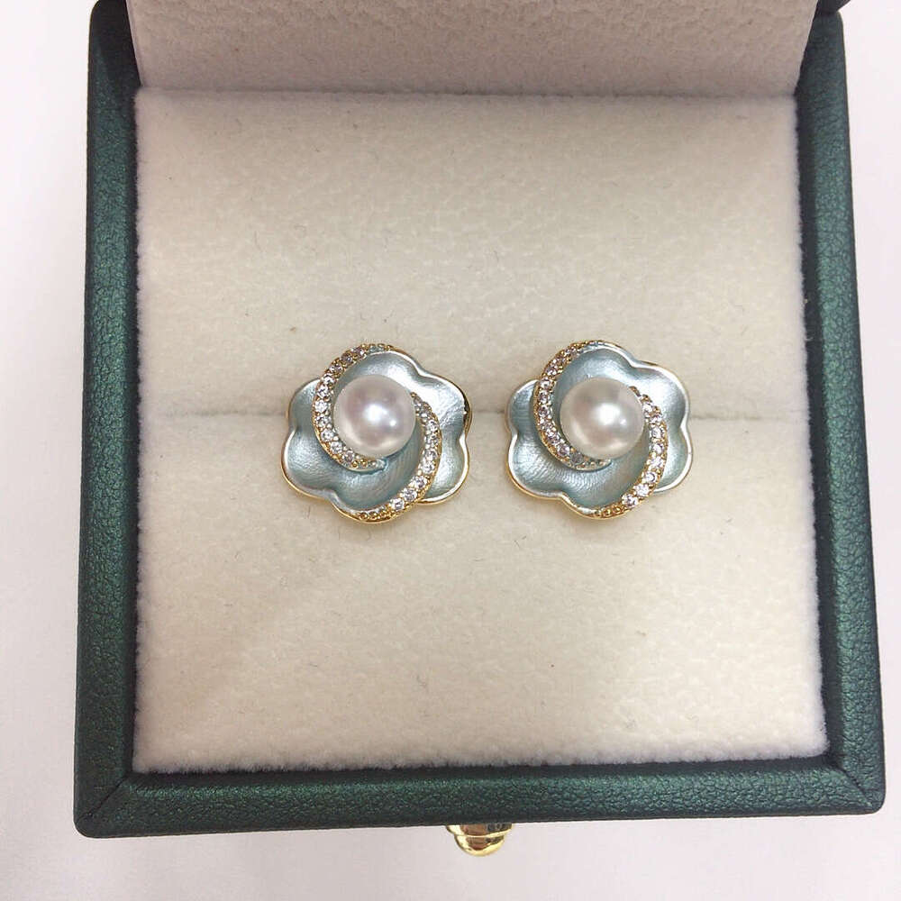 DHpet Natural Freshwater Pearl Stud Earrings with Micro - set Zircons for Women