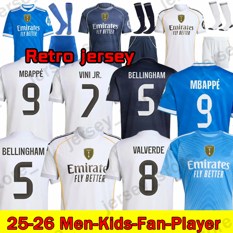 New 25 26 VINI JR MBAPPE Retro jersey BELLINGHAM soccer jerseys football shirt RODRYGO CAMAVINGA Reals Madrids VALVERDE Arda GuLer fans player version men kids kit