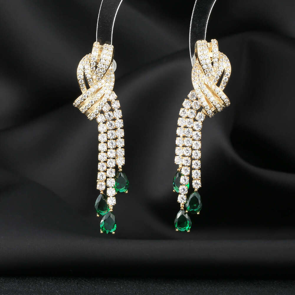 DHcollections:S Sier Needle Light Tassel Long Water Drop Fashion Bowknot Versatile Earrings Women