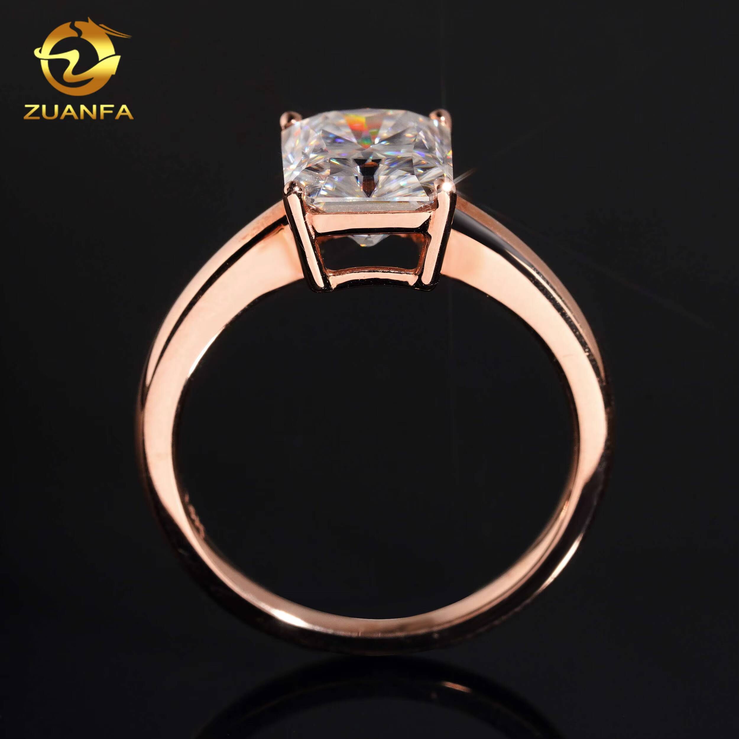Custom Real 10K 14K 18K RoseYellowWhite Gold Pass Diamond Test 3ct Radiant Cut Moissanite Solitaire Wedding Engagement Ring