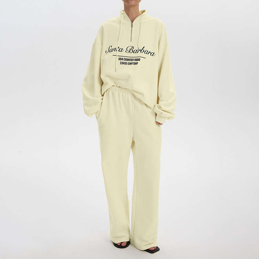 Autumn Winter New Loose Simple Zipper Printed Sweatshirt Wide-Leg Pants Set Design Sense Elegant Casual B3