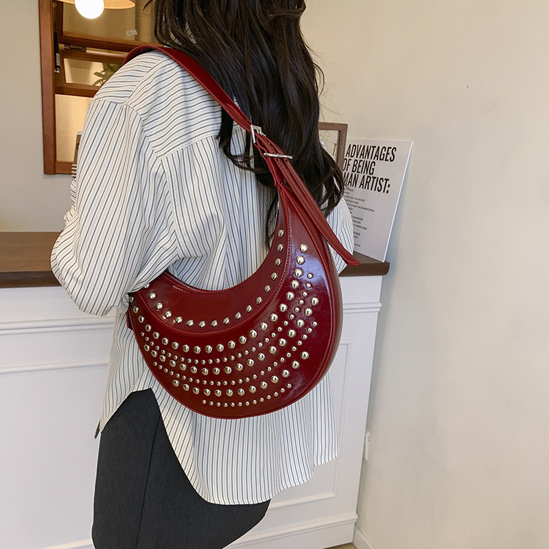 2025 new collection Spicy Girl's New Rivet Fashion Simple and Elegant Women's Shoulder Bag Commuter Handbag Underarm Bag Autumn New Designer