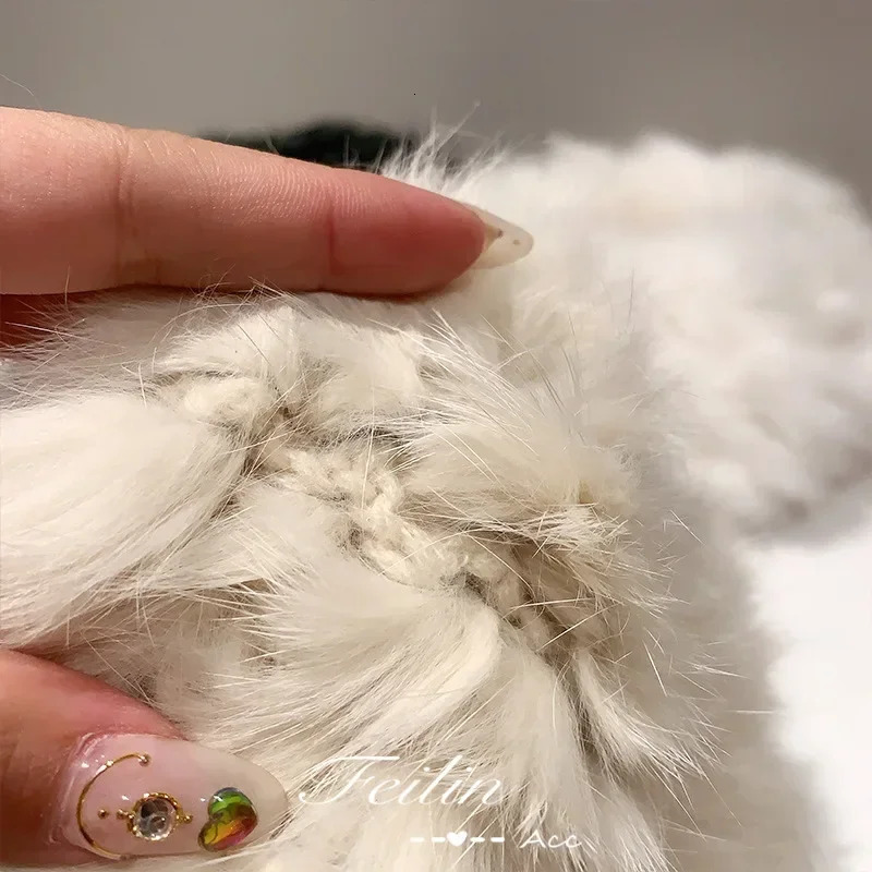 Autumn Winter Knitted Real Rabbit Fur Headband for Women Fluffy Elastic Hair Bands Ring for Ladies Hair Ties 250906