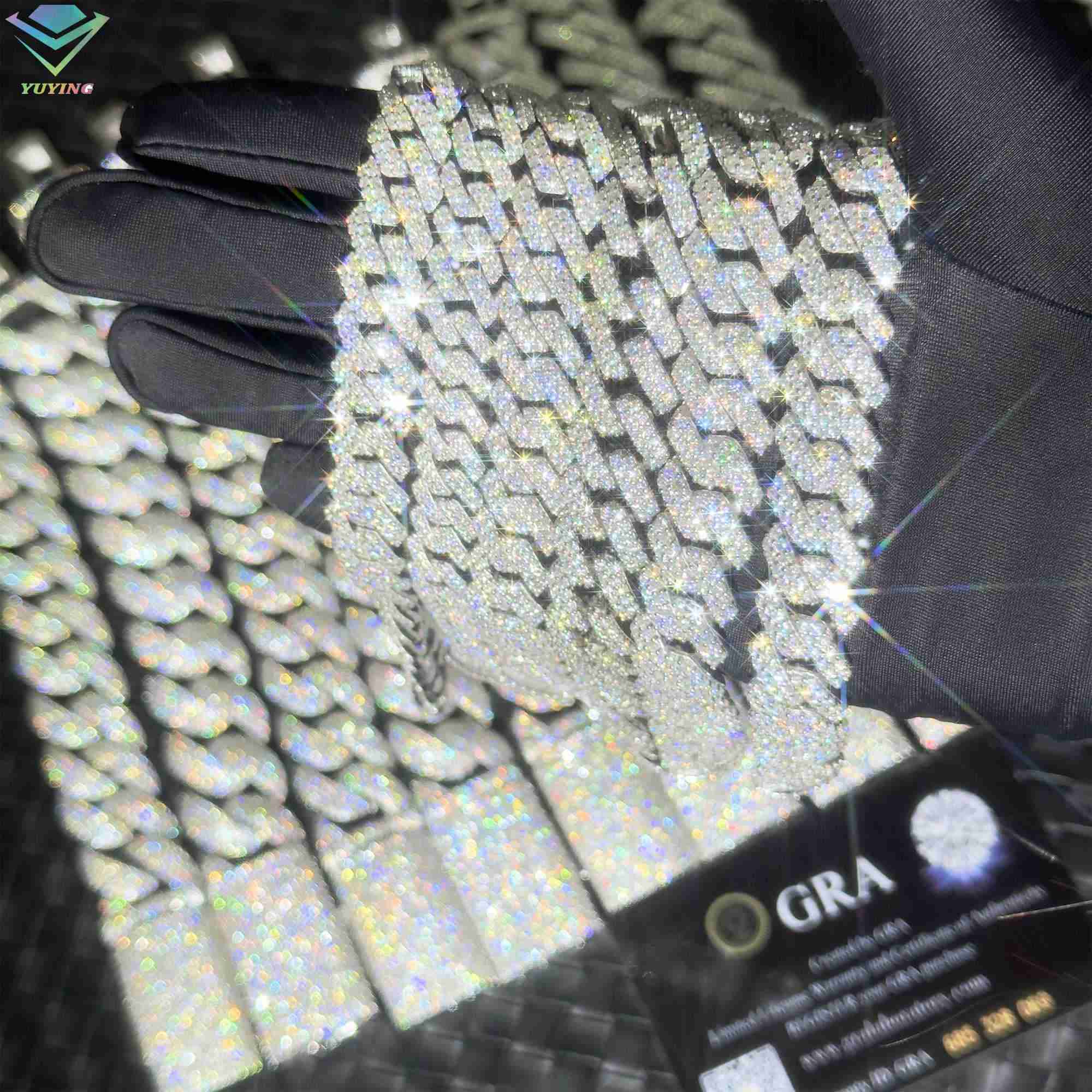 VVS Diamond 2rows 8mm 10mm 12mm 15mm S925 Silver GRA Moissanite Necklace Mans Hiphop Cuban Link Chain for Fashion Jewelry