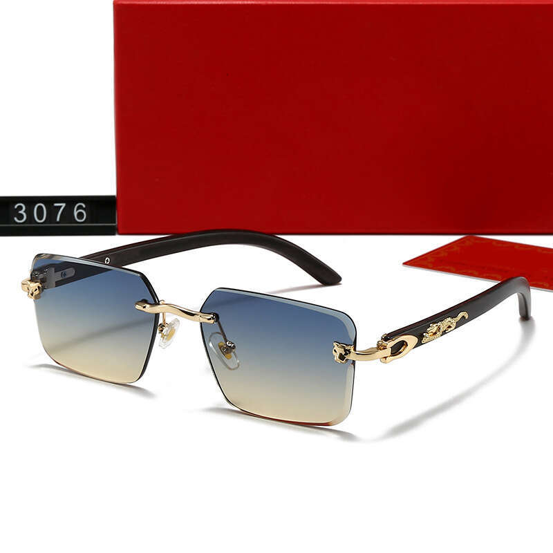 New Style Personality Street Photography Trendy Women Leopard Wood Grain Leg Rimless Square Frame Sunglasses 3076 c29