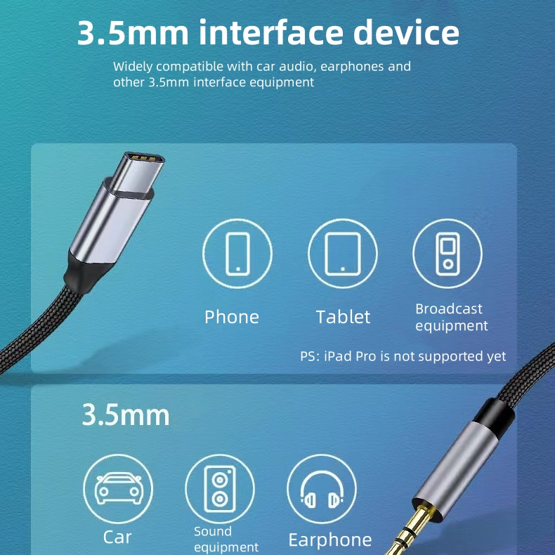 USB C to 3.5mm Audio Aux Jack Cable Headphone Car Stereo Cord Compatible with iPhone 16 15 Pro Max Samsung Galaxy S24 S23 S22