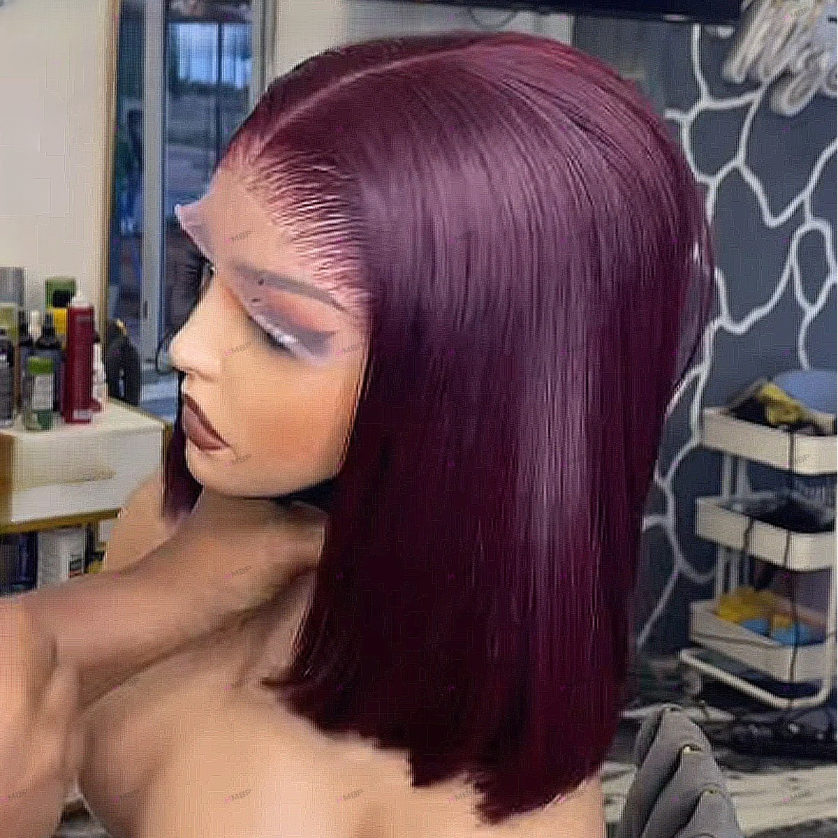 Dark Burgundy Human Hair Wig Bone Straight Short Bob Wigs Super Double Drawn 13x6 HD Glueless Lace Frontal Wig Human Hair 5x5 Lace Closure Wig