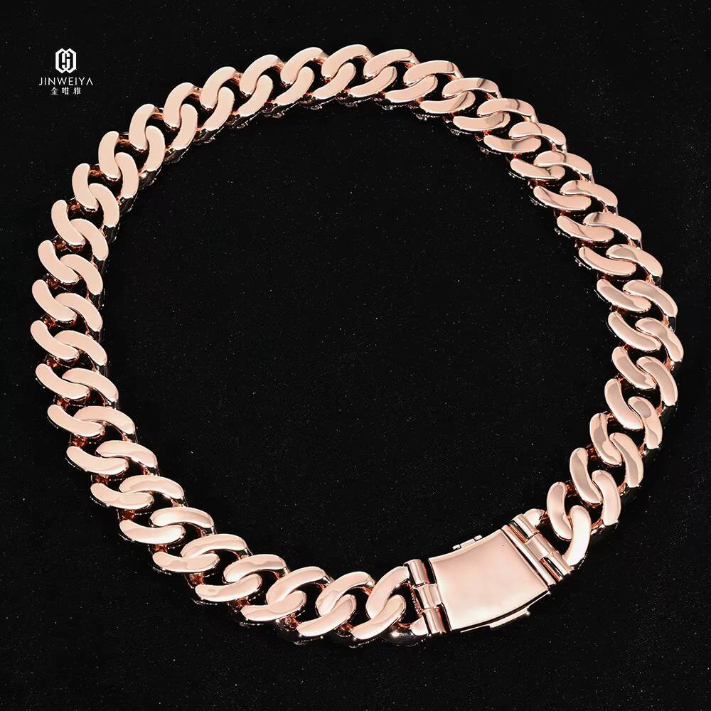 New Luxury HipHop Jewelry 22mm Iced Out Moissanite S925 Sterling Silver Rose Gold Plated Raised Chain Mens Cuban Chain