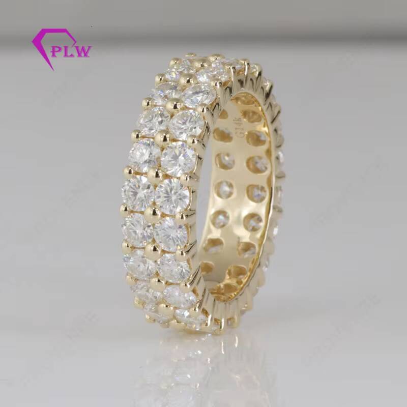 Custom Double Eternity 2mm DEF Color Round Moissanite Ring Band in 10k Yellow Gold for Wedding