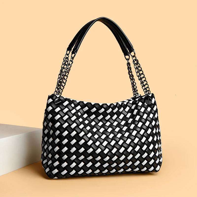 High Quality Pu Leather Knitting Shoulder Messenger Crossbody Bags For Women Chain Handbag Ladies Large Capacity Tote Sac