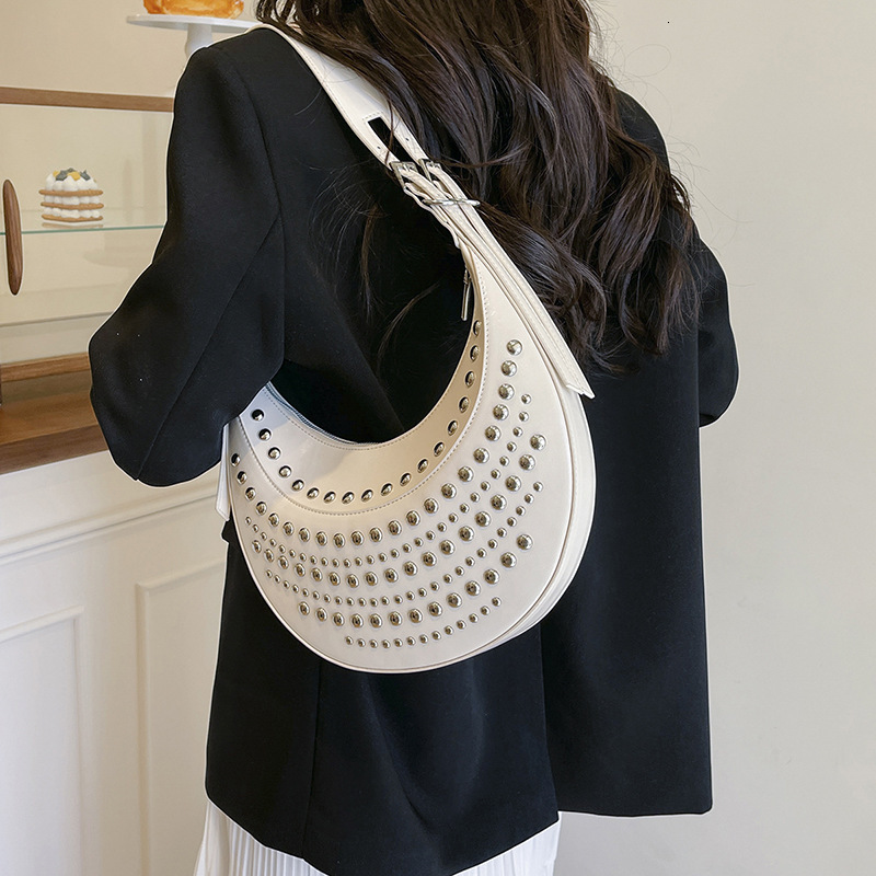 2025 new collection Spicy Girl's New Rivet Fashion Simple and Elegant Women's Shoulder Bag Commuter Handbag Underarm Bag Autumn New Designer