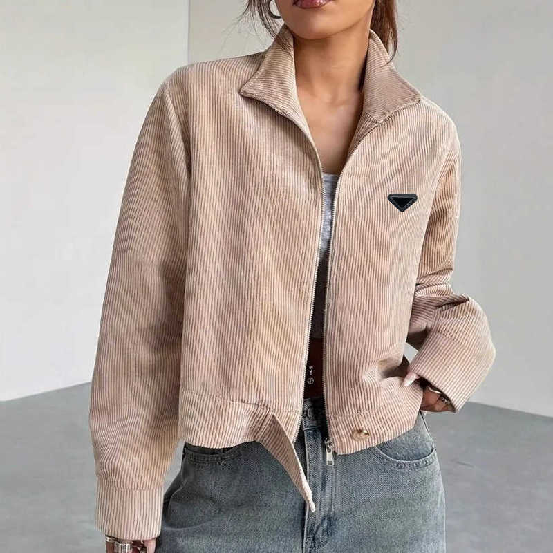 Women's Jackets Designer Woman Autumn Winter Fashion Corduroy Jacket with Drop Shoulder, Turn-Down Collar, and Zipper Casual Coat MAPG