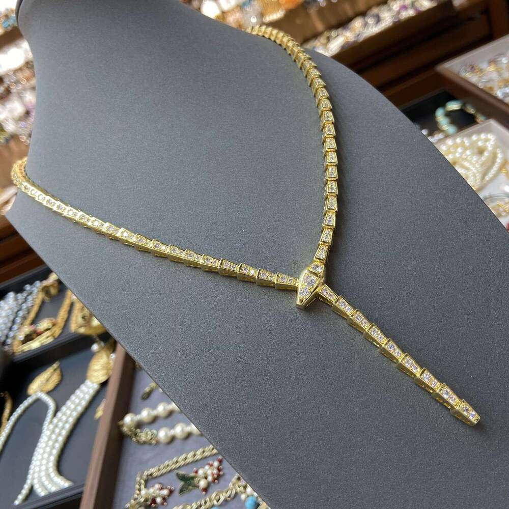 Full Zircon Bamboo Necklace Elegant Women's Light Snake Bone Collarbone Chain TikTok Live
