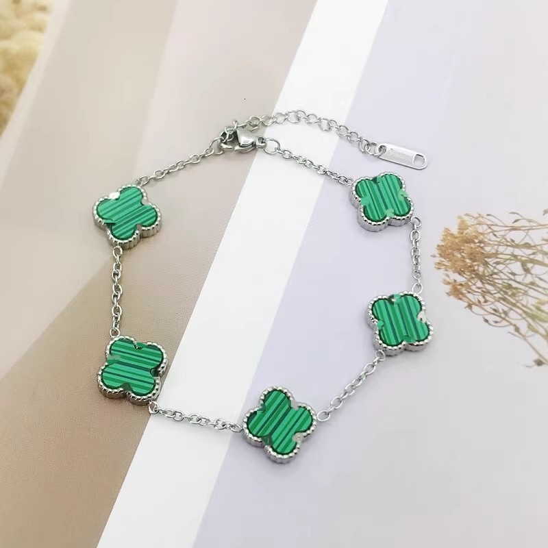 18k Titanium Steel Colorless Internet Celebrity Four-leaf Clover Titanium Steel Bracelet Ring Women's Five-flower Double-sided Shell Jewelry