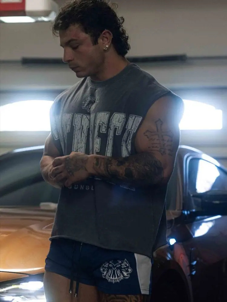 Summer Mens Oversized fallow Sleeveless top Cotton Sports Fitness Short Sleeve Joggers Gym Running Training waistcoat250905