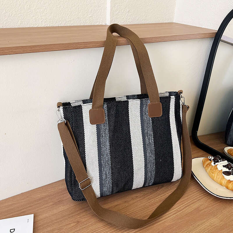Striped Large Capacity Women's 2024 New Fashion Commuting Casual Stylish Handheld Tote Shoulder Crossbody Bag