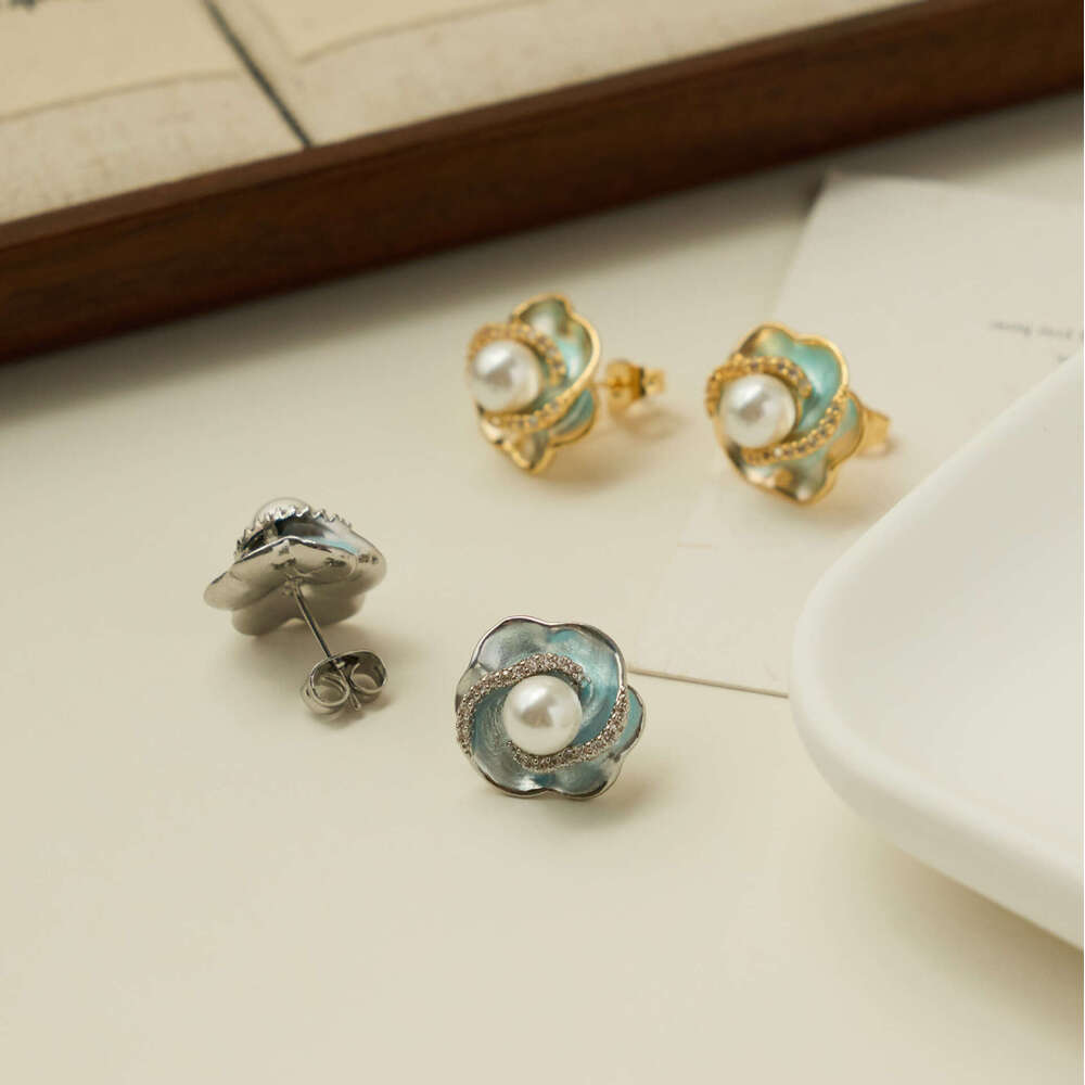 DH collections Copper based Rose Flower Micro - set Zircon & Pearl Earrings for Women H260129
