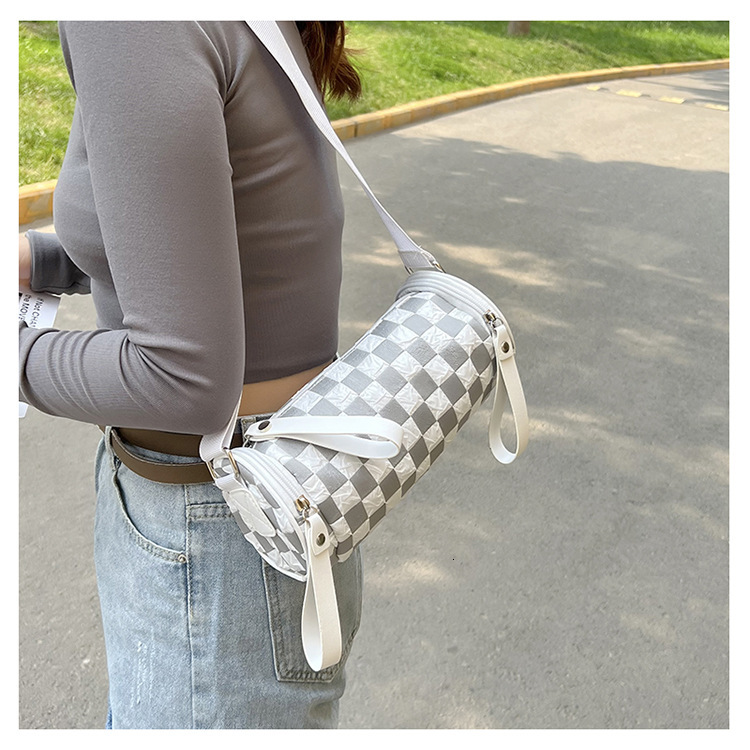 TB BHULAMTE Designer Bag 2025 New Women's Single Shoulder Bag Trendy Fashion Crossbody Phone Bag Checkerboard Wide Strap Cylinder Bag Luxury Bag 