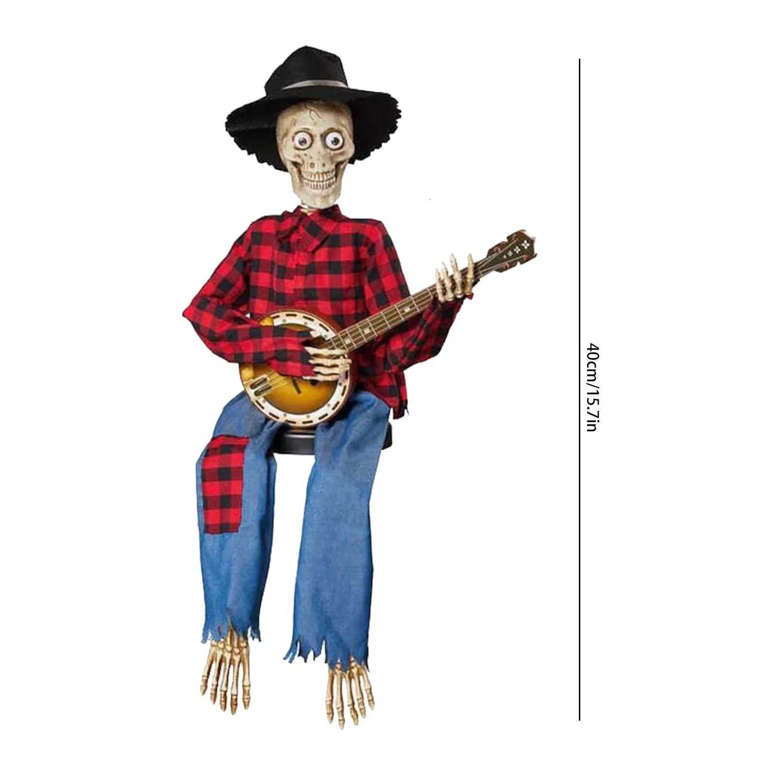Animated Motion Sound Activated Musical Multi Lingual Banjo Skeletons Duo Halloween Fall Indoor Glowing Skeleton DecorXJ250906