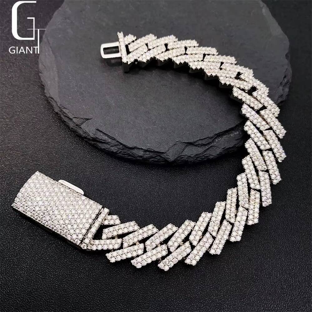 135 mm 2 Row Stone HIP HOP Cuban Jewelry 925 Sterling Silver VVS Moissanite Diamond Cuban Link Chain Necklace Bracelet Unisex