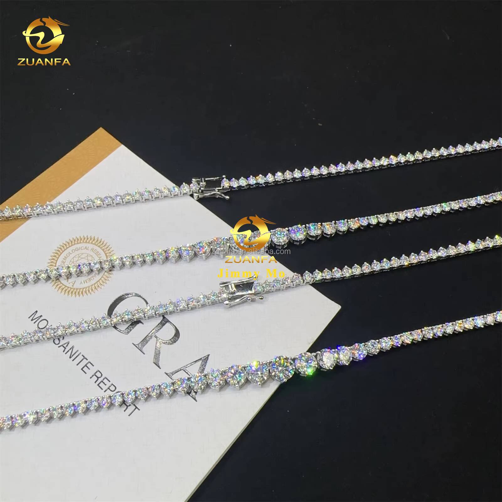 New Design Female Jewelry 3mm 925 Silver Hip Hop Iced Out GRA Certificate Moissanite Diamond Cluster Tennis Chain Women Gift