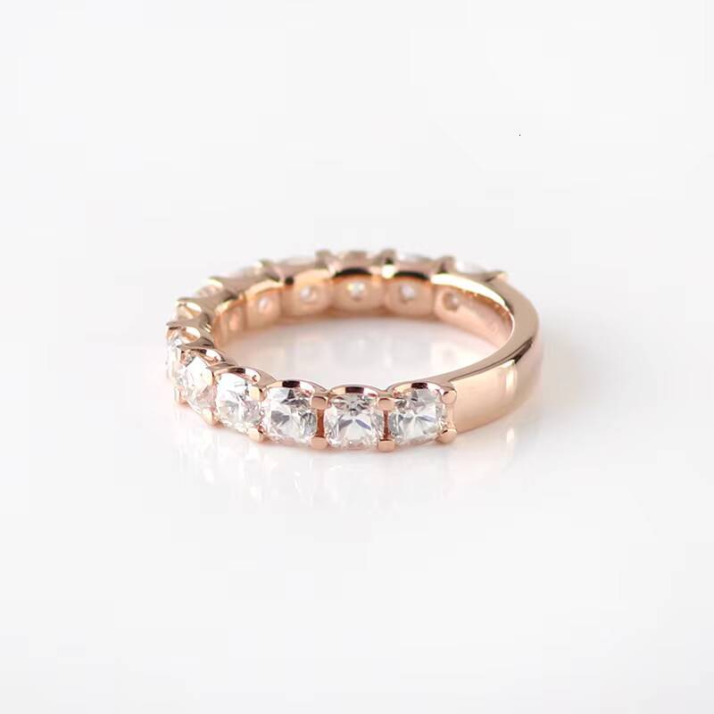 Simple Design Eternity 14k Rose Gold Engagement Ring Band with 3x3 Cushion Cut Moissanite Diamond