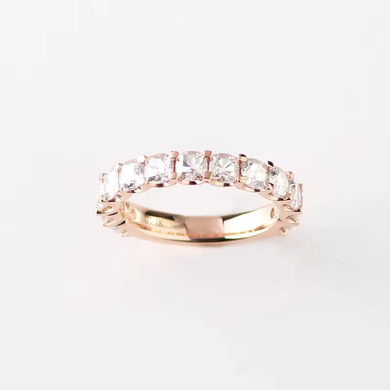 Simple Design Eternity 14k Rose Gold Engagement Ring Band with 3x3 Cushion Cut Moissanite Diamond