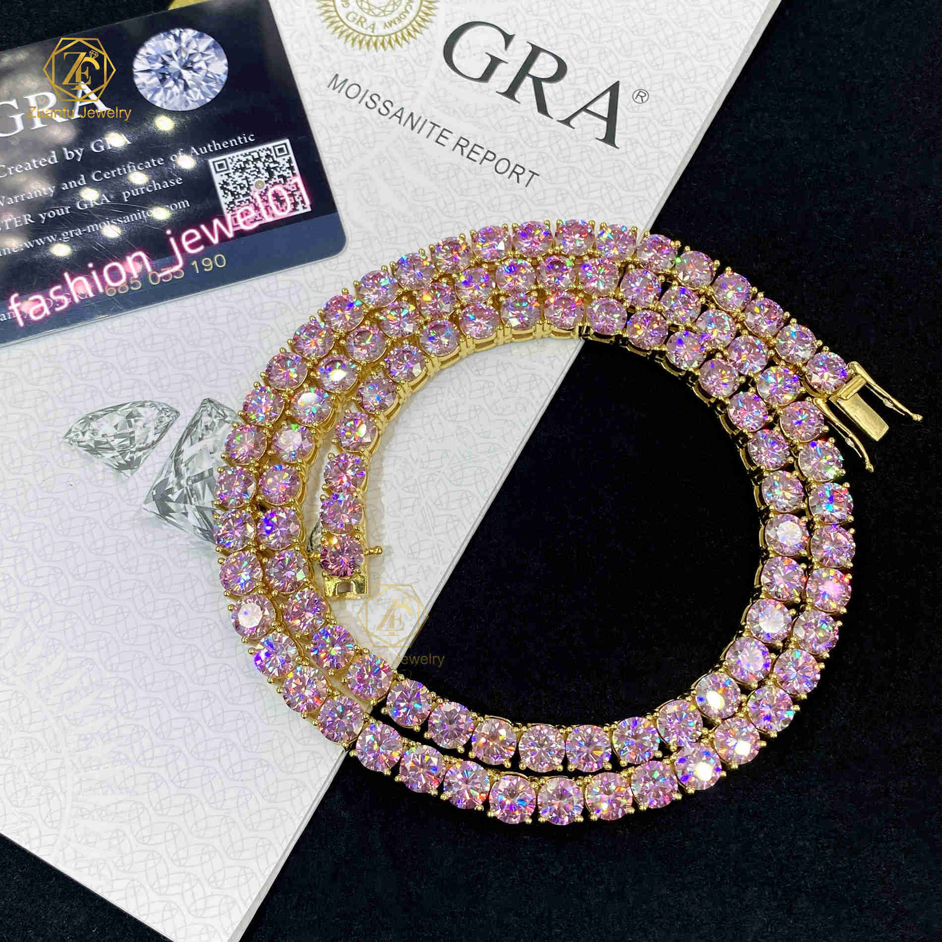 Fashion Jewelry Custom 65mm VVS Yellow Champagne Black Green Red Pink Moissanite Diamond S925 Tennis Chain Necklaces for Women