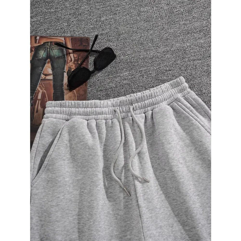 Spring and summer solid color gray atmospheric mens pure cotton drawstring waist sports shorts 250906 - view 5