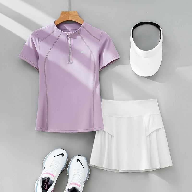 2pcs Tennis Skirt Set Women Summer Sports Suit 2 Piece Fitness Top Skort Sets Ladies Golf Wear Set Sportswear Outfits 2025 y250709