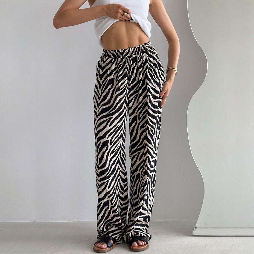 Autumn Winter New Style Personality Zebra Pattern Casual Long Design Sense Elegant Loose Wide-Leg Pants B5