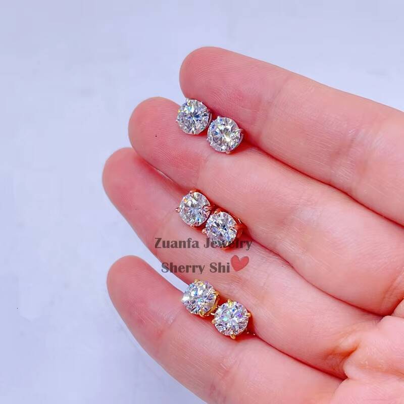 Sterling Silver White Gold Screw Back Pass Diamond Tester Certified Round Moissanite Stud Earrings